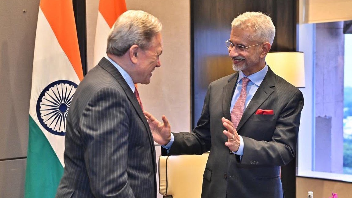 Winston Peters with Indian counterpart S Jaishankar in New Delhi in May 2025. (Supplied photo)
