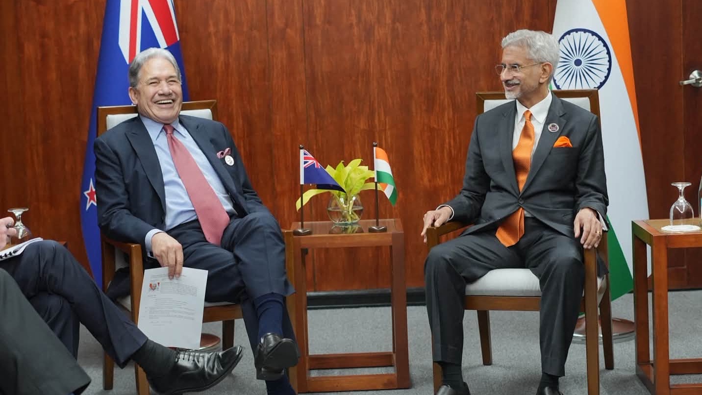Winston Peters with India's foreign minister S Jaishankar during a meeting on the sidelines of ASEAN gathering in Manila in July 2026. (Supplied photo)
