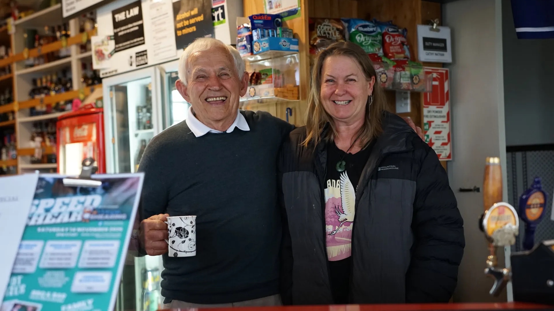Hotel owner Keith Fenwick with weekend bar maid Karen Keith. (RNZ/Anisha Satya)