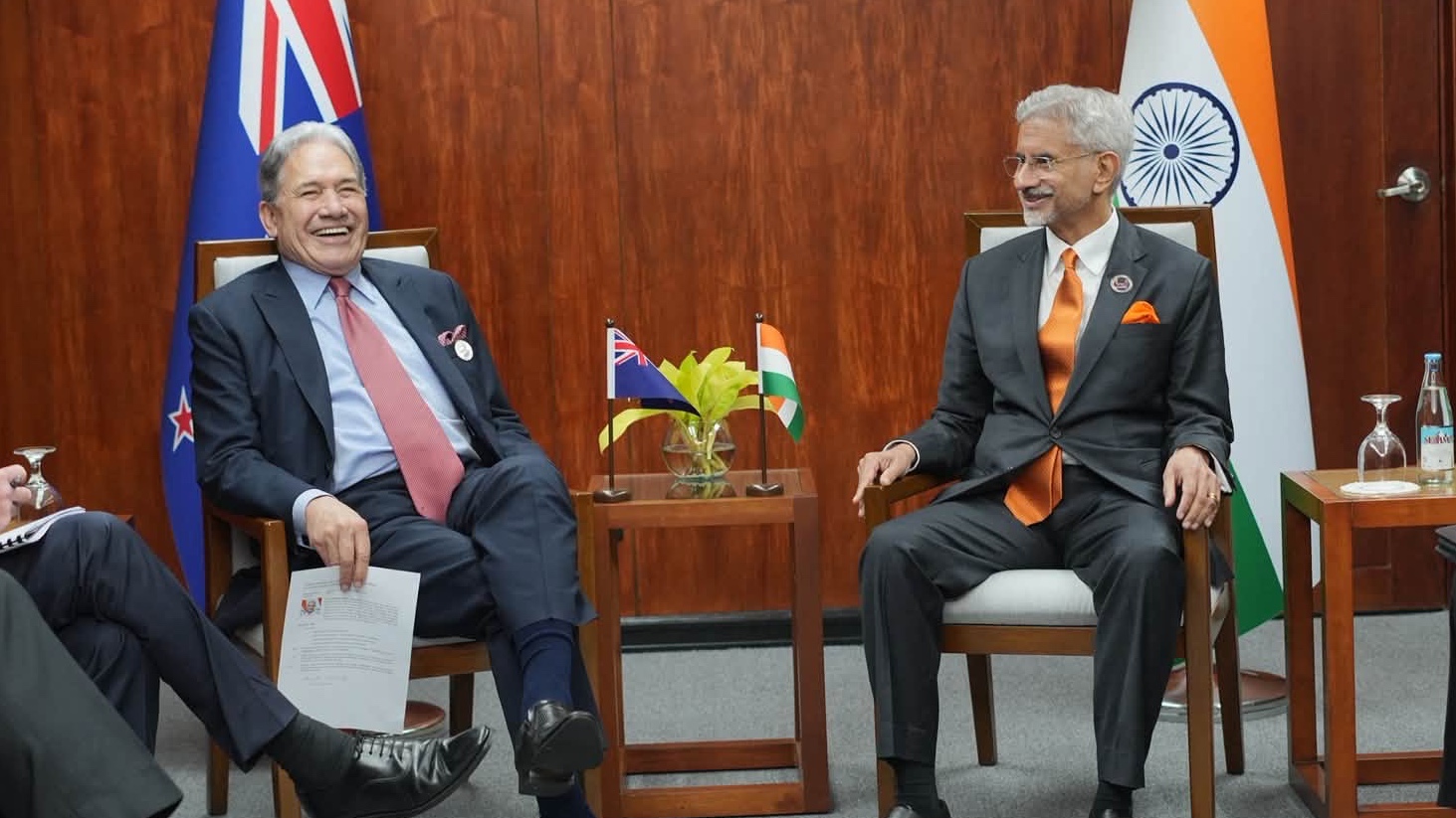 Winston Peters with India's foreign minister S Jaishankar during a meeting on the sidelines of ASEAN gathering in Manila in July 2026. (Supplied photo)