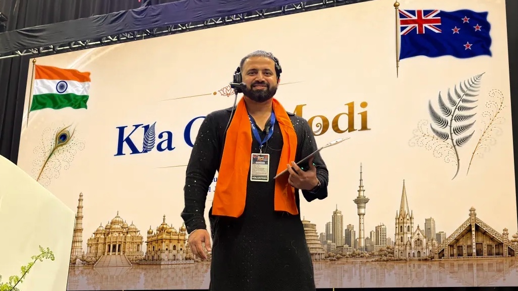 Rahul Chopra was stage manager for the Kia Ora Modi event at Spark Arena. (Supplied)