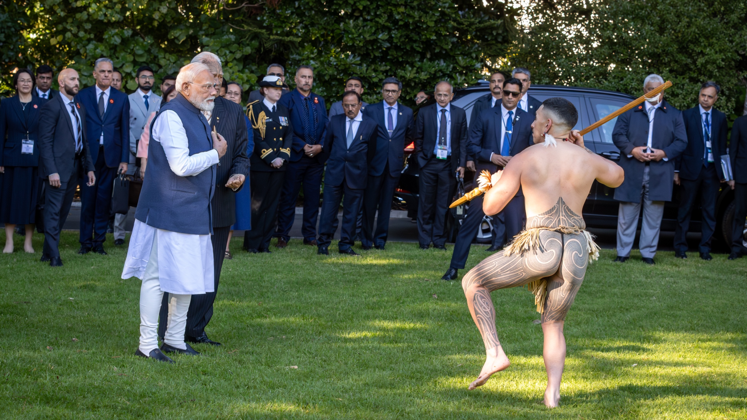 Narendra Modi at the ceremonial welcome at Government House Auckland. (Bruce Mackay/The Post)