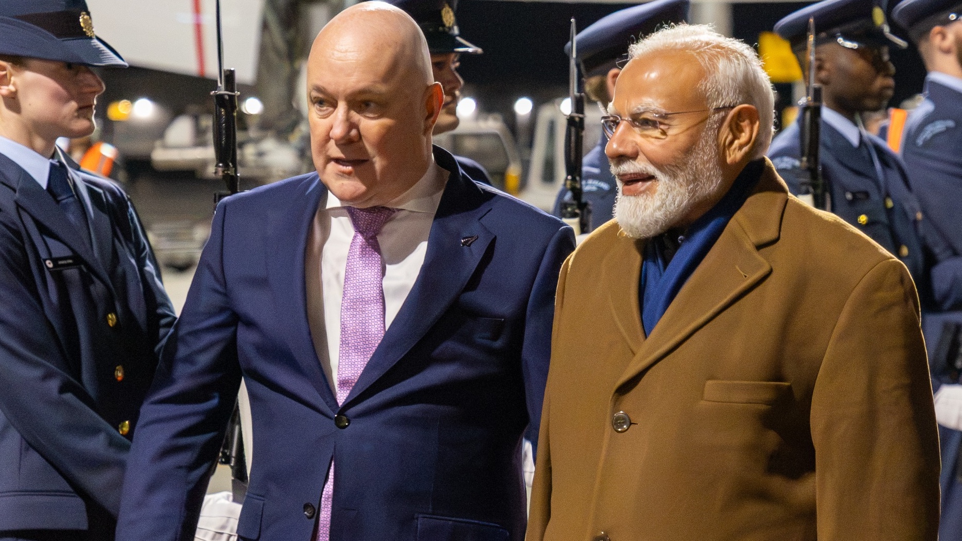 Modi joins select diplomatic tradition as Luxon greets him at Auckland airport