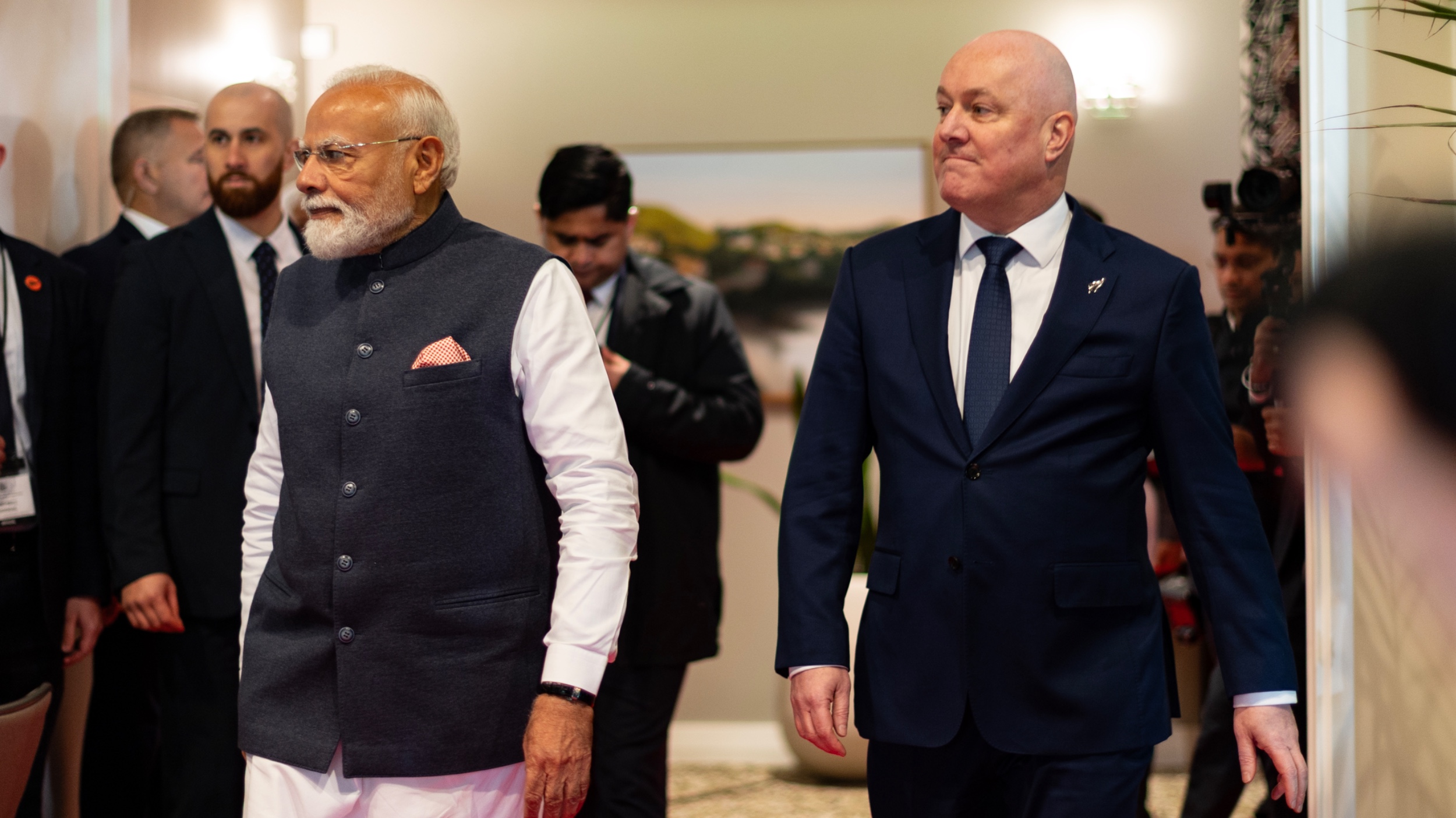 Prime minister Christopher Luxon with India's Narendra Modi in Auckland. (Mark Tantrum)