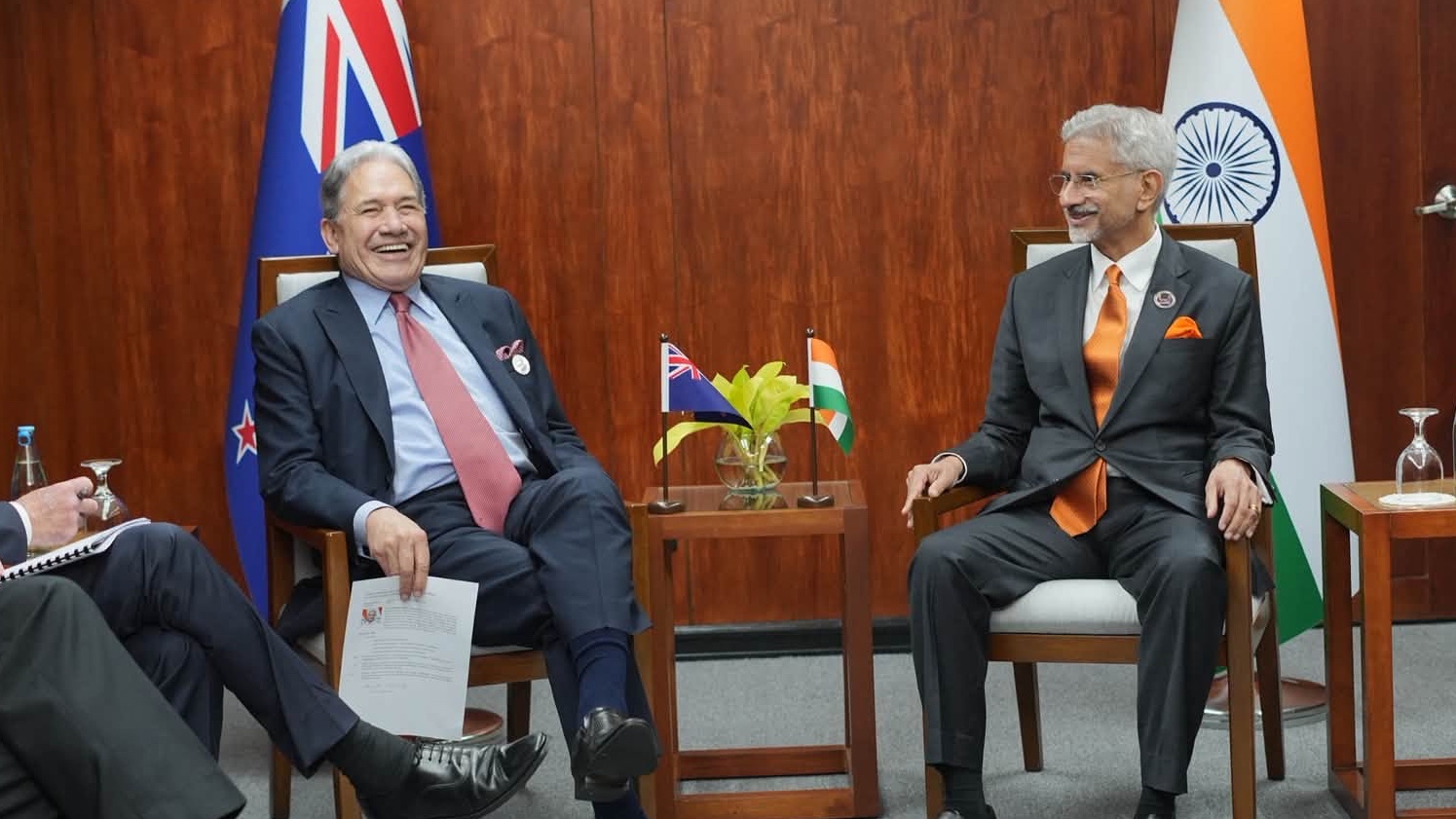 Winston Peters with India's foreign minister S Jaishankar during a meeting on the sidelines of ASEAN gathering in Manila in July 2026. (Supplied photo)