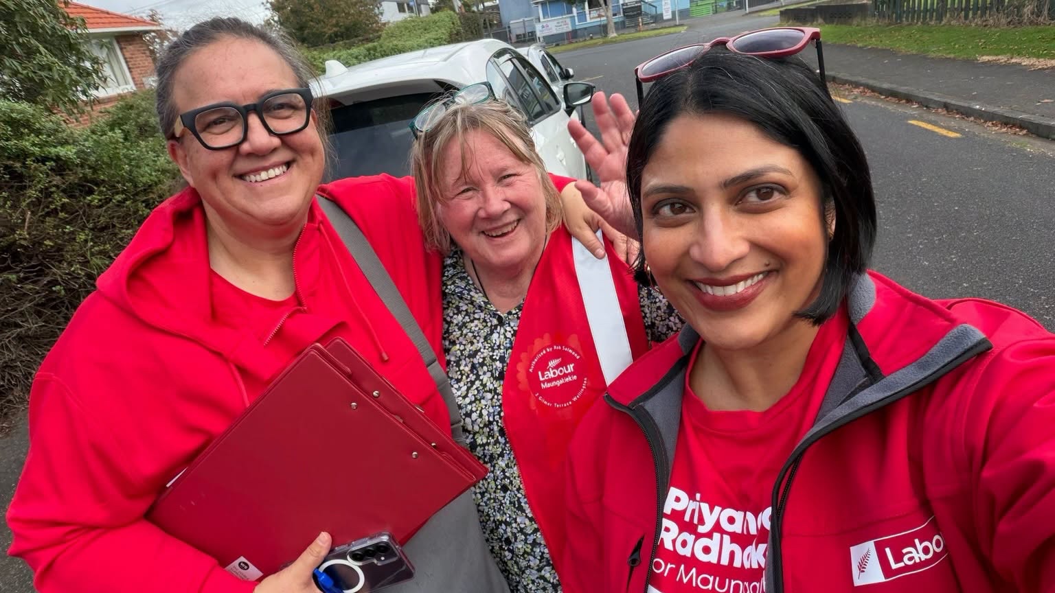Out campaigning in Maungakeikei in August this year. (Supplied photo)